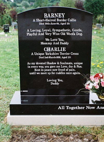 Karl Bartoni's dogs, Barney and Charlie's headstone at the Rossendale Pet Cemetery